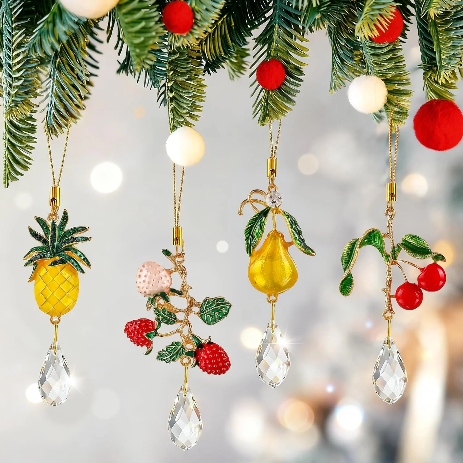 4 Pcs Fruit Crystal Sun Catcher Rhinestone Cute Fr