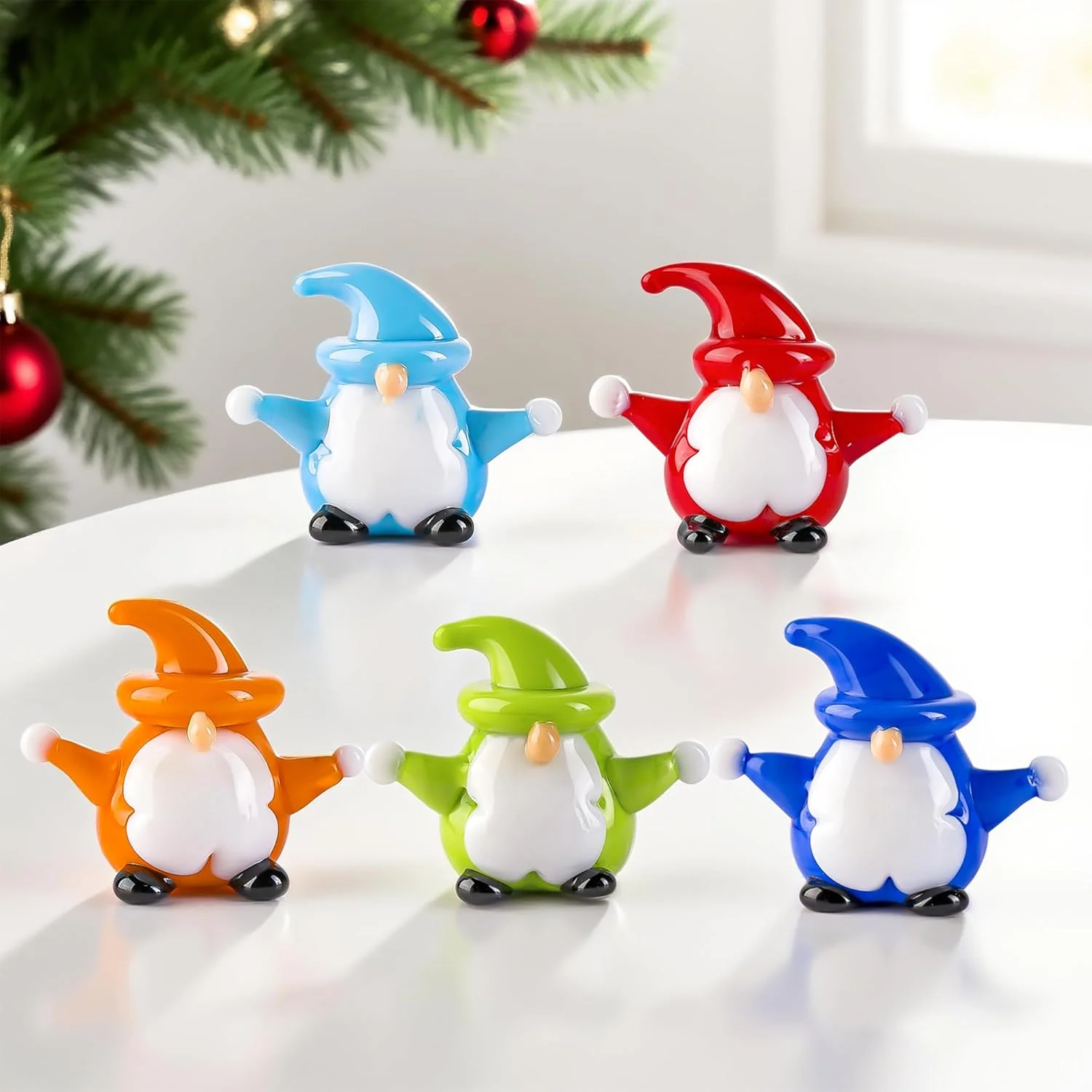 5Pcs Christmas Gnomes Decorations Mini Blown Glass
