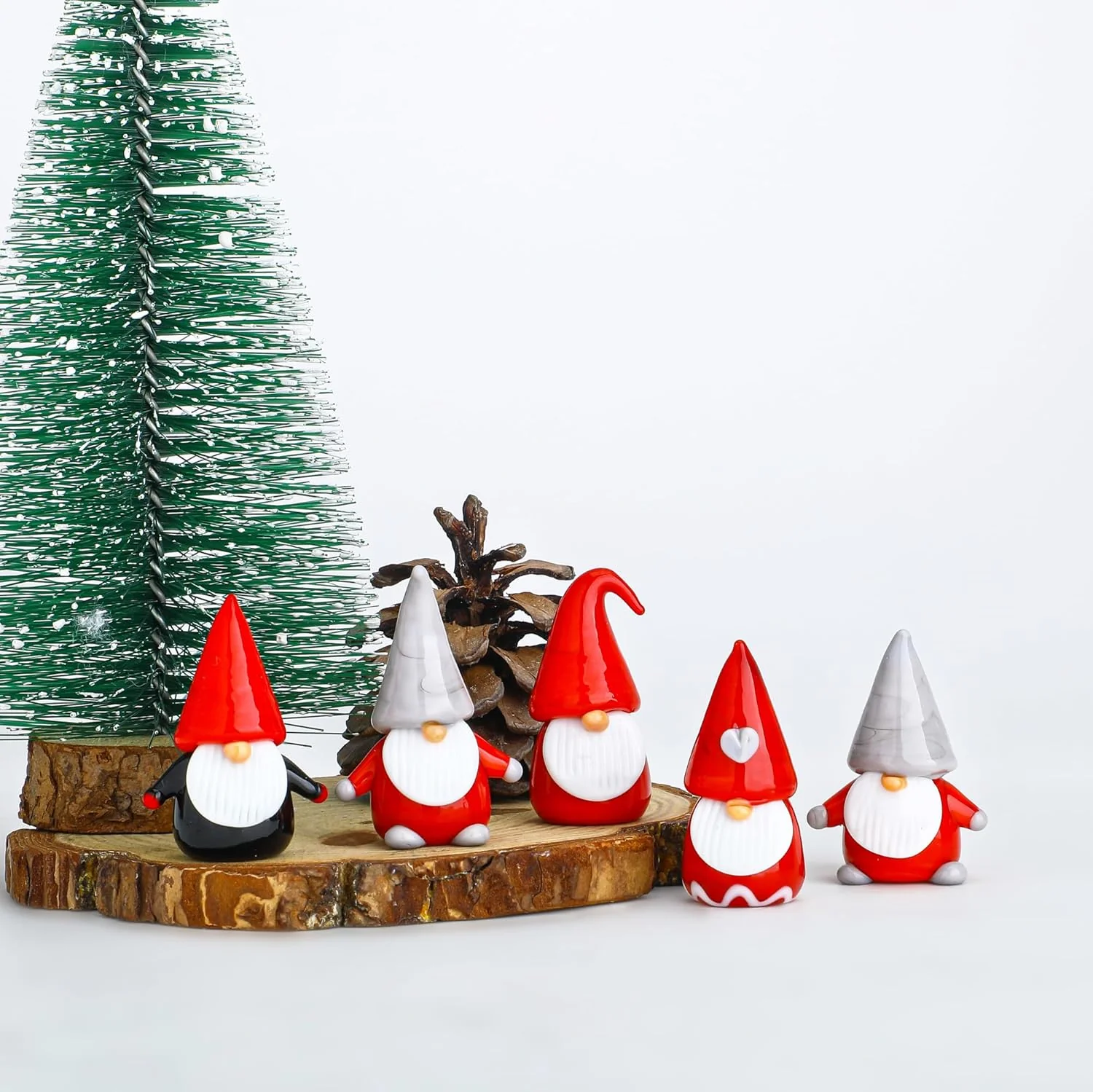 5Pcs Glass Christmas Gnomes Figurines,Handmade Chr