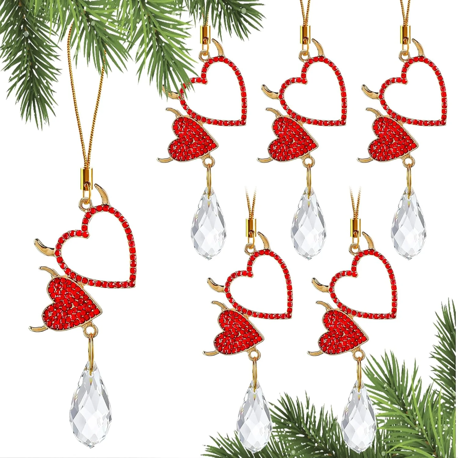 6Pcs Devil Heart Suncatchers Rhinestones Heart Han