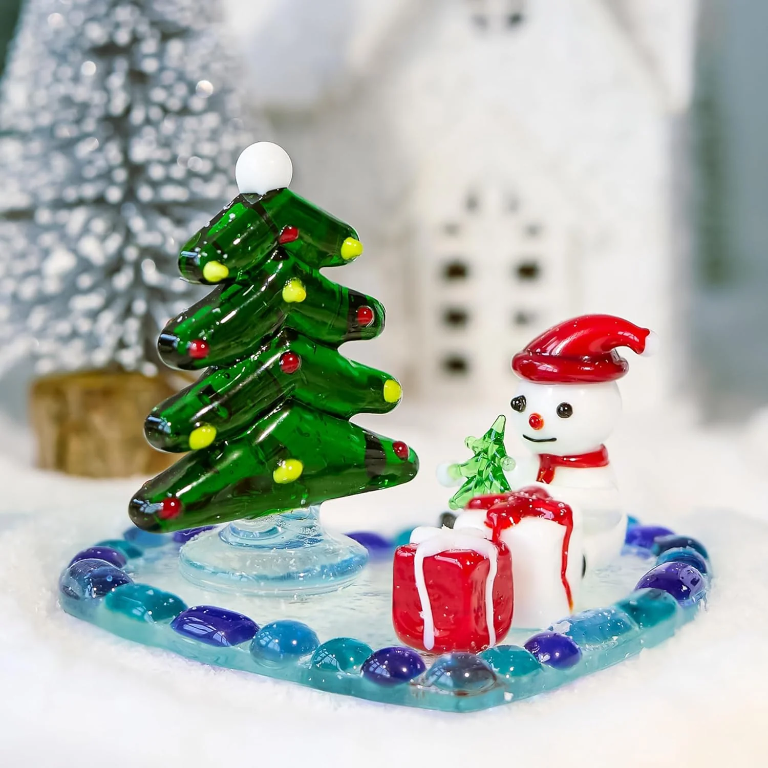 Blown Glass Christmas Tree Figurine Xmas Snowman O