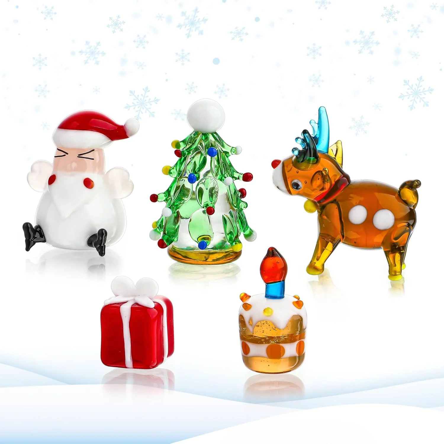 Set of 5 Blown Glass Christmas Figurines Miniature