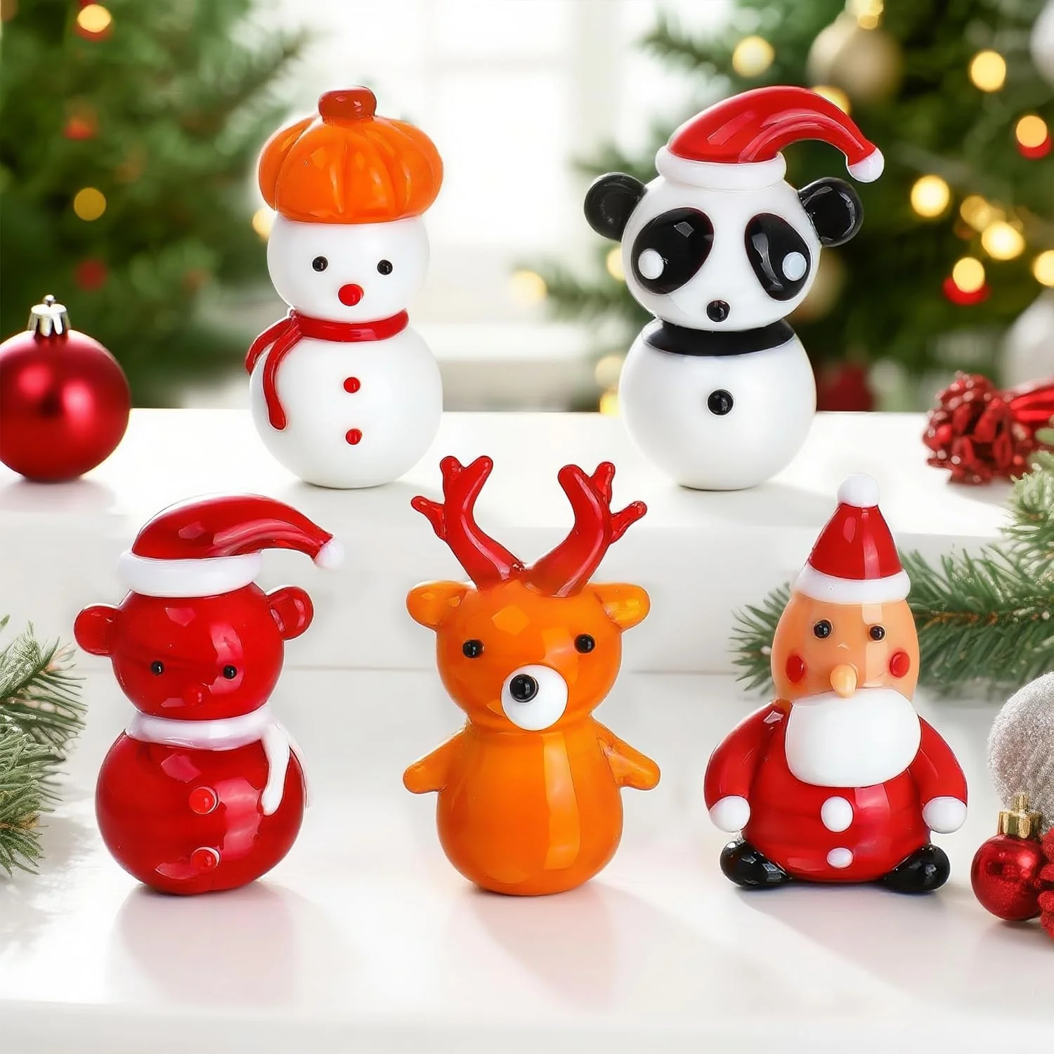 Set of 5 Mini Blown Glass Christmas Figurines Coll