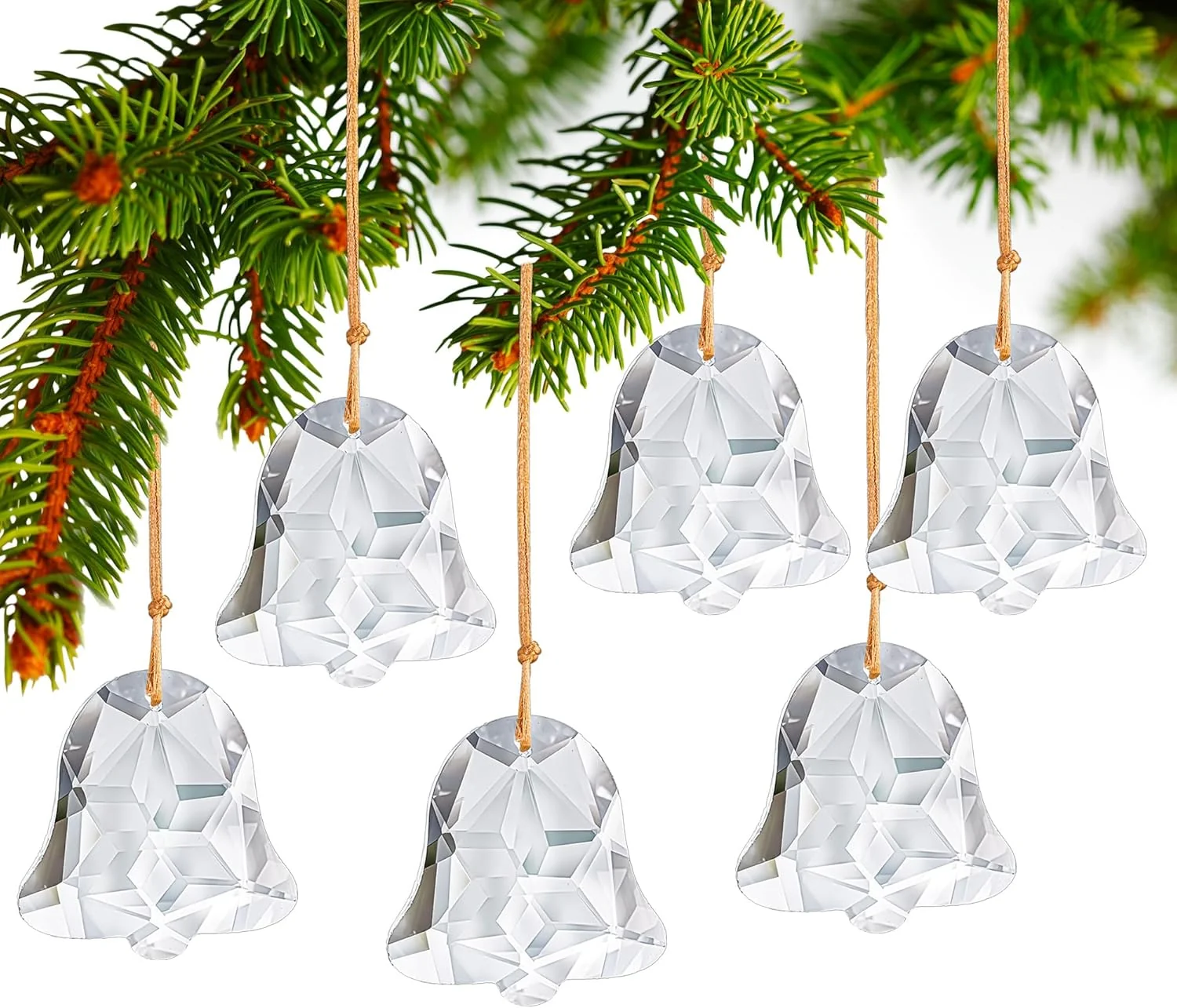Set of 6 Crystal Christmas Ornaments Clear Faceted