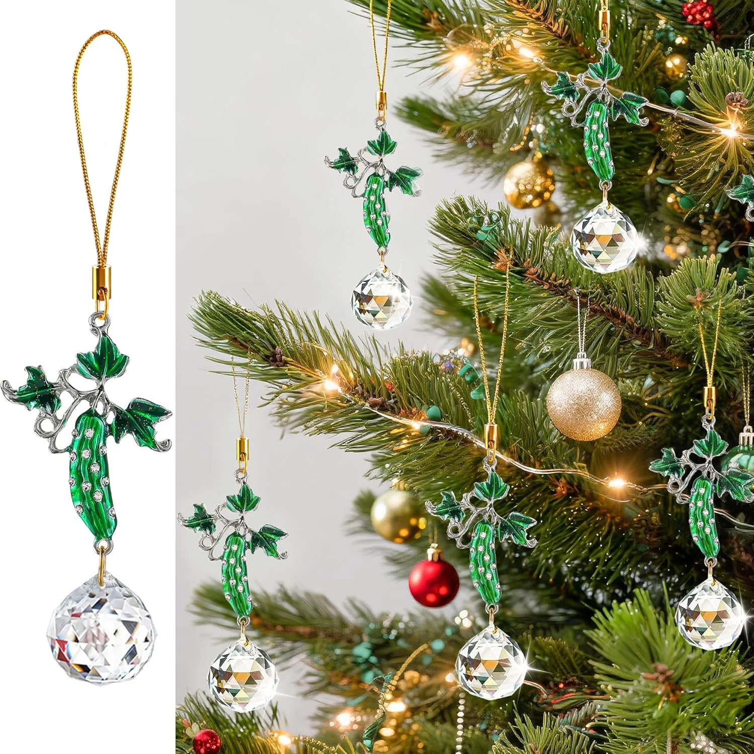 Set of 6 Rhinestones Pickle Crystal Suncatcher Pen